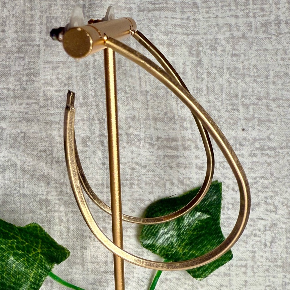 Goldtone Textured Semi-Hoop Earrings, 2.25” Long Statement Dangles